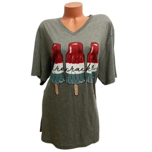 2X Bella + canvas triblend COLLECTION Fire Cracker / Bomb Pop  V neck t shirt - Picture 3 of 10